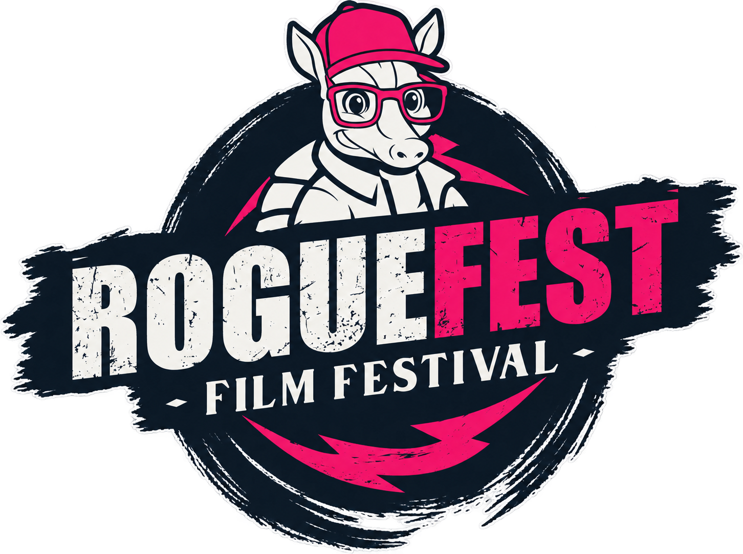 RogueFest armadillo mascot above the festival logo